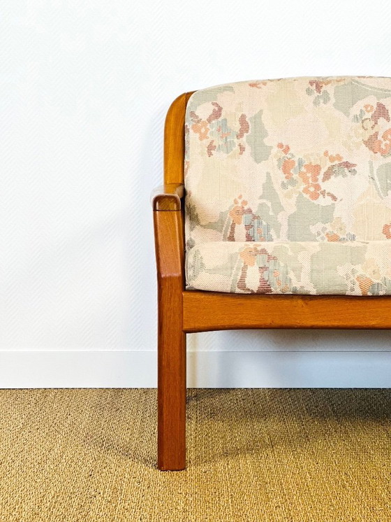Image 1 of Banquette danoise en teck et tissu floral par Dyrlund, Danemark, 1960s