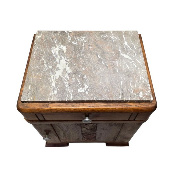 Image 1 of Frans Art Deco nachtkastje Venesta Mordex met marmeren blad