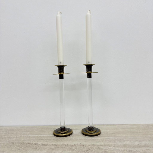 Set di 2 portacandele in lucite Caravell, anni '70