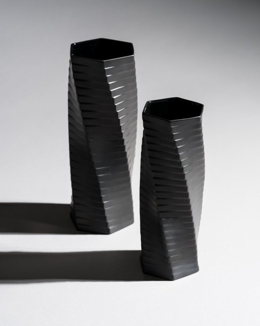 Vintage ROSENTHAL WERNER UHL Vase Duo Bisque Porcelaine Noire PISA 20 cm & 23 cm