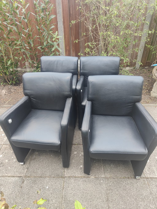 4 Pieces Mobitec Mobile Meeting/Dining Room Armchair, Black Leather IZGS