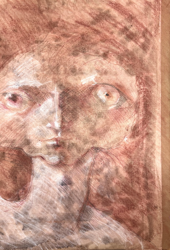 Image 1 of Robert Detheux - Large surrealist portrait on canvas - 80x70cm