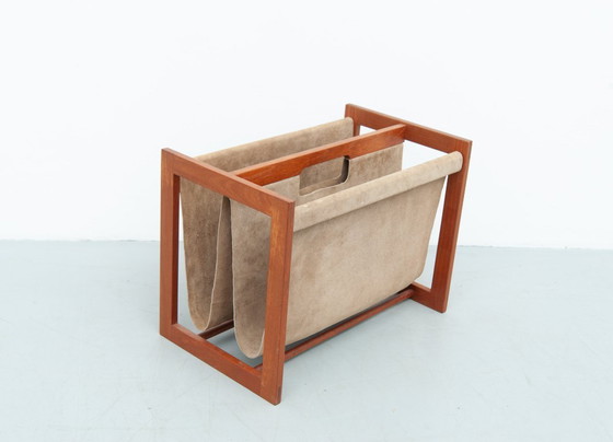 Image 1 of Teak and leather newspaper rack by Aksel Kjersgaard (1960s)