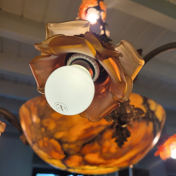 Image 1 of Art-Nouveau Chandelier Ca. 1920 - Alabaster & Glass