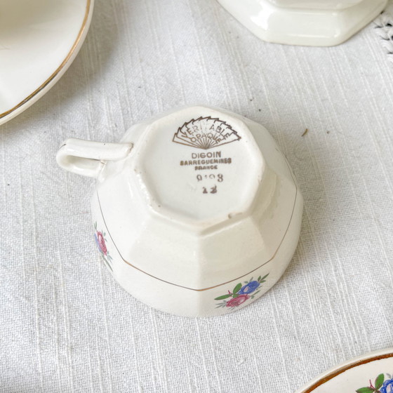 Image 1 of Service à Thé Vintage en Porcelaine Fleurie Digoin Sarreguemines