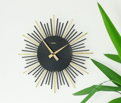 Horloge murale vintage Richter Electric Germany Brutalist Starburst années 60-70 – klokken, Brass, Metal (photo 2 of 8)
