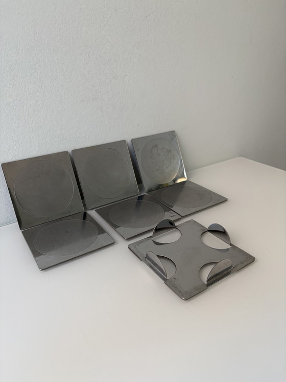 Ikea Groggy coasters (6 pieces) in holder – IKEA Vintage Design Classics, Table accessories, rvs (photo 7 of 14)