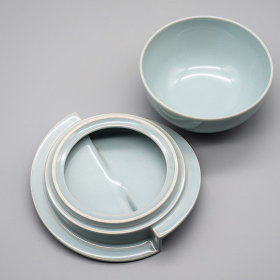 Image 1 of Vase à couvercle sculptural de Jan van der Vaart pour Rosenthal Studio-Linie Porcelaine émaillée turquoise 90s