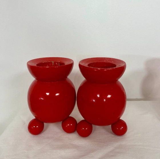 Image 1 of Set aus 4 schwedischen Holzkerzenständern – 1950er Jahre