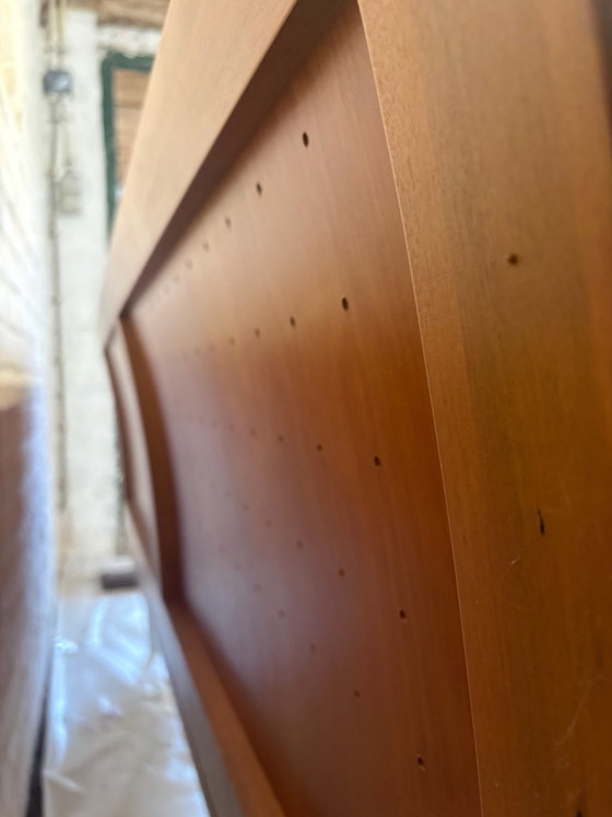 Design bed with wood/leather headboard and frame, Metal, Blue (photo 3 of 6)