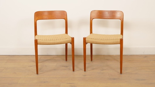 2 Vintage-Esszimmerstühle | Niels Otto Møller | Modell 75 | Teakholz