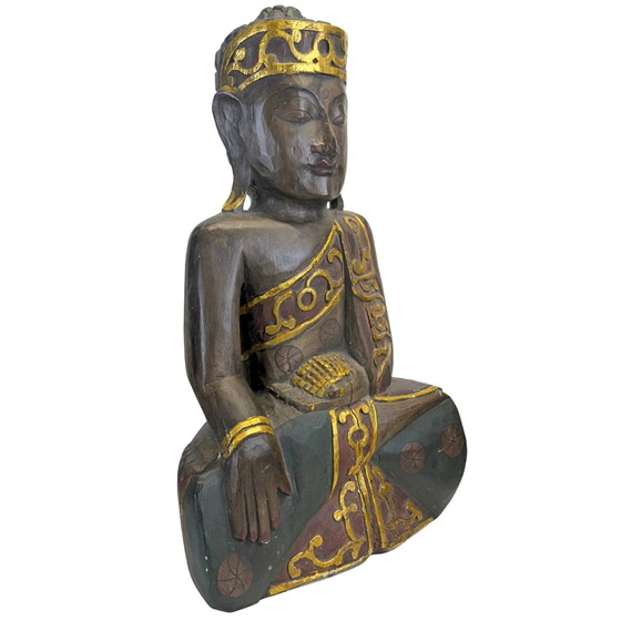 Monumental Vintage Balinese Hand-Carved Wooden Jina Buddha – Monolithic Hardwood (60.5 cm / 7.1 kg) (photo 2 of 11)