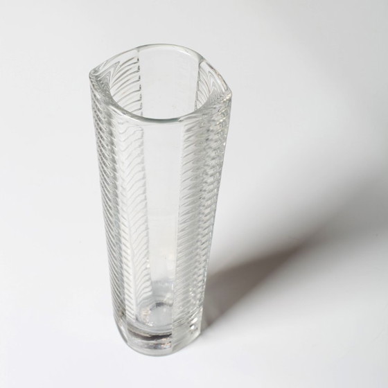 Image 1 of Mid-century Stylish Clear Pressed Glass Vintage Vase by Miloš Filip / Nemšová / Czech Republic / 1962