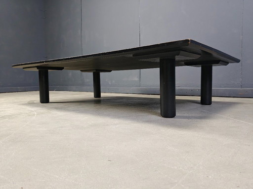 XL Belgian Coffee Table in Ebonized Wenge and Bamboo attributed to Axel Vervoordt, 1980s