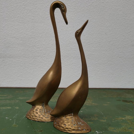 Image 1 of Vintage brass statue of Swans or Geese set by Rosenthal Netter