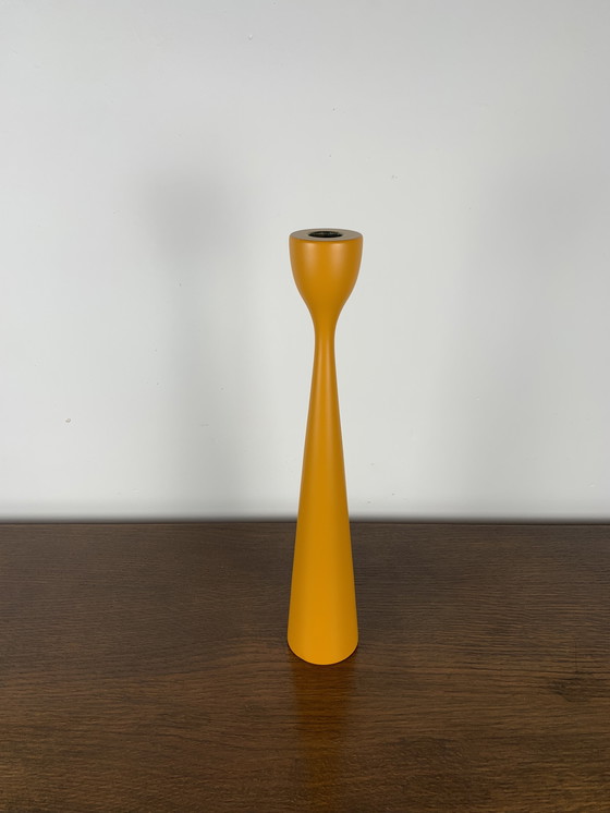 Image 1 of Large Candle Holder In Orange-Yellow Lacquered Wood