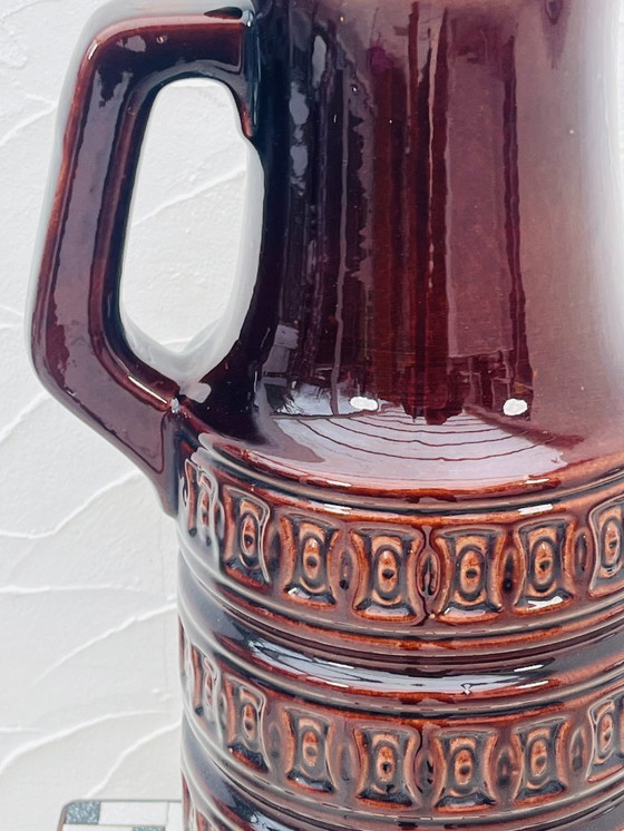 Image 1 of Brown vase with geometric relief from the 1970s, West Germany