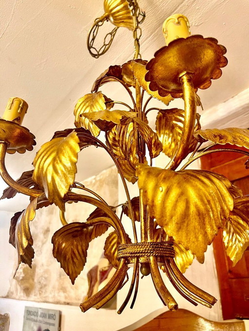 Hans Kögl chandelier floral gilt 5 lights , 1970s