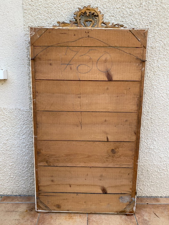 Image 1 of Louis XVI style trumeau mirror in gilded wood with gold leaf, 74x150cm