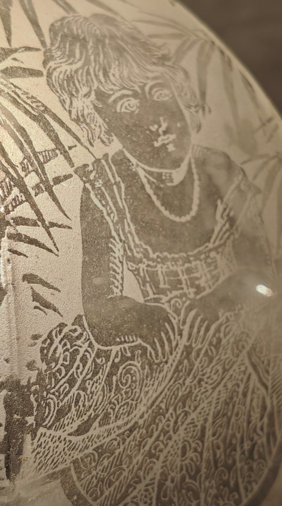 Image 1 of Vintage Copper Pendant Lamp with Etched Glass Shade
