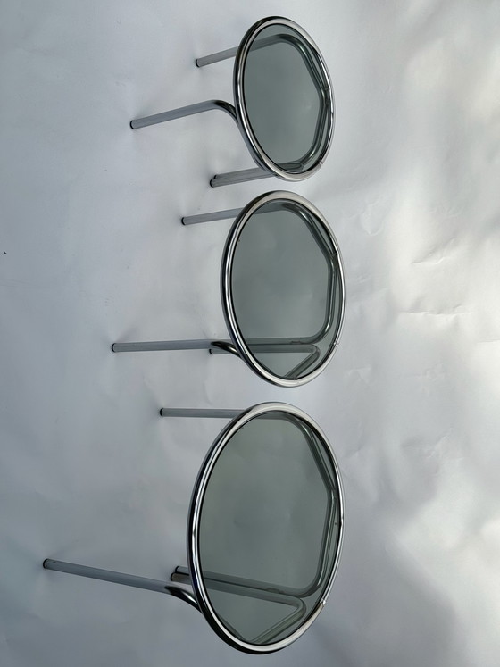 Image 1 of Vintage Space Age Nesting Tables in Chrome and Smoked Glass, 1970s/1980s