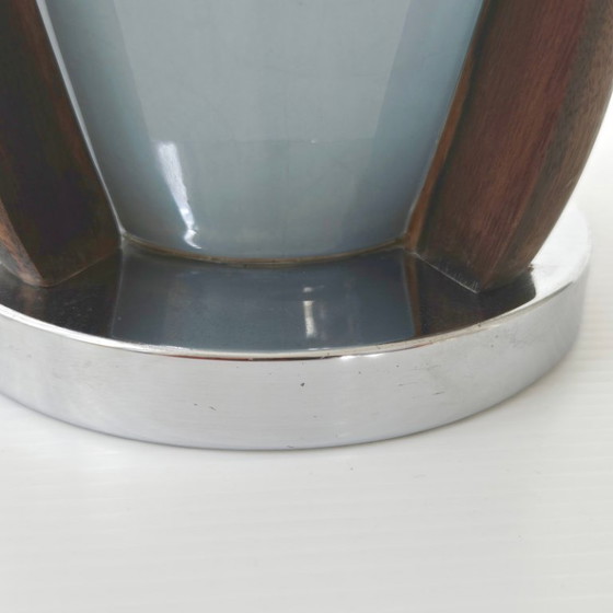 Image 1 of Vintage Scandinavian Art Deco Vase, 1920s, Ceramic, Rosewood, Chrome, Retro