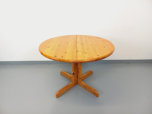 Vintage 60s 70s ronde grenen eettafel met verlengstukken