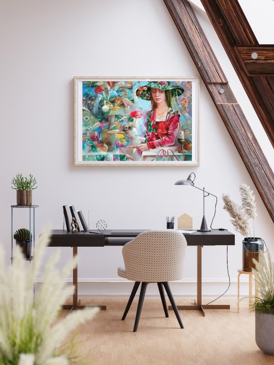 Original Oil Painting Abstract Figurative Girl Flowers Magic – Paintings & Drawings, Canvas (photo 3 of 13)