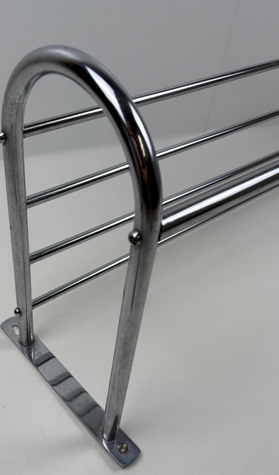 Image 1 of Vintage wall coat rack chrome for clothes hangers with hat rack