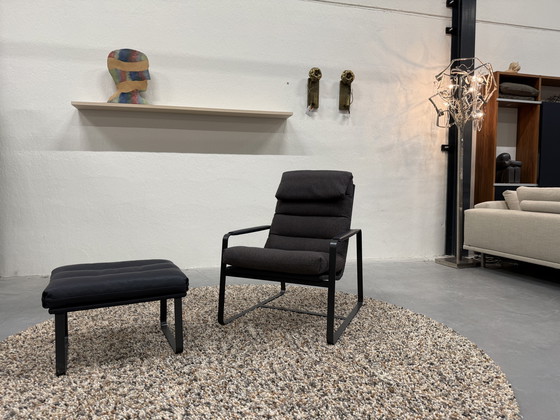 Image 1 of Leolux Indra Sessel mit Fußhocker Blauer Lederstoff