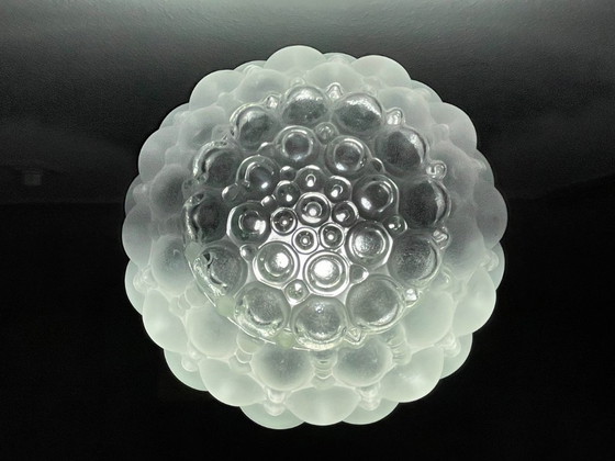 Image 1 of Lámpara de sobremesa alta de madera con pantalla de vidrio esmerilado Bubble Glass