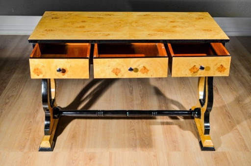 Lyre-shaped Biedermeier-style maple desk