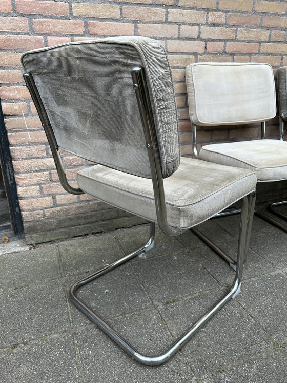 Image 1 of 5 sedie vintage in tessuto a coste con struttura in tubo cromato