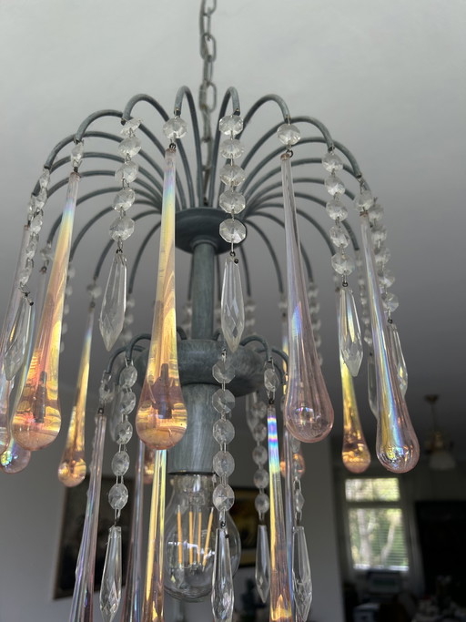 Lustre vintage orné de stalactites et de pampilles en verre, style Murano