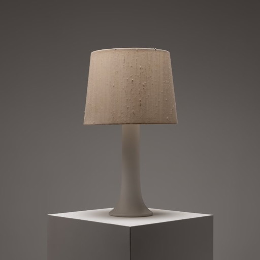 Glass table lamp with raw silk shade