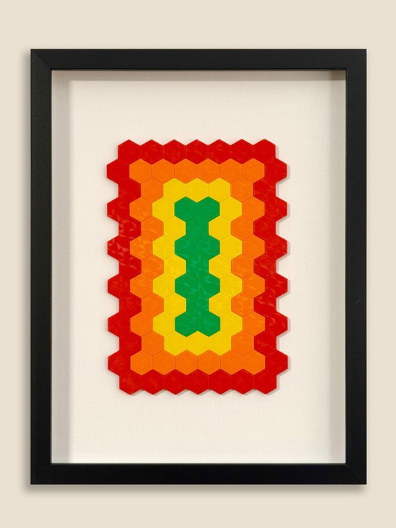 Image 1 of 3D Printed Rainbow Honeycomb Wall Art, Framed Geometric Decor