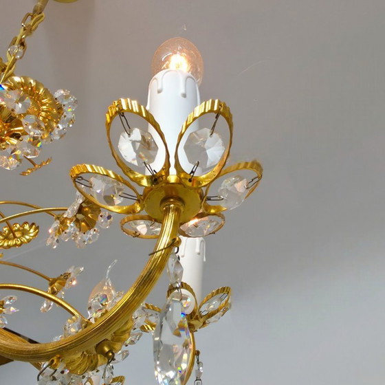 Image 1 of Lampadario Palwa con girasoli in cristallo e cornice dorata