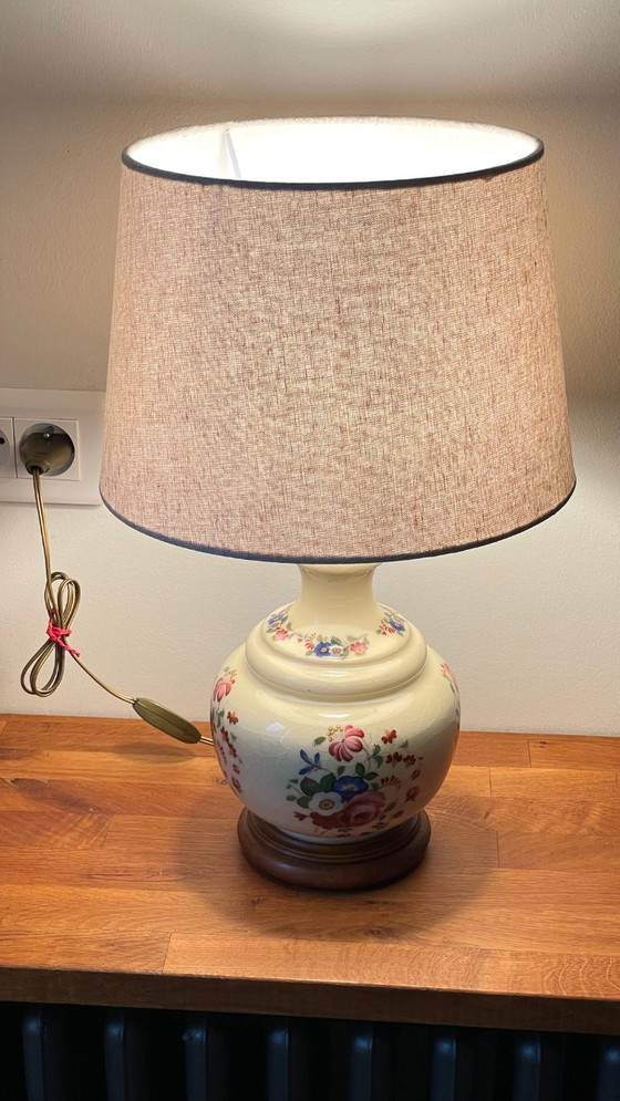Image 1 of Vintage Ceramic Lamp with Wooden Base