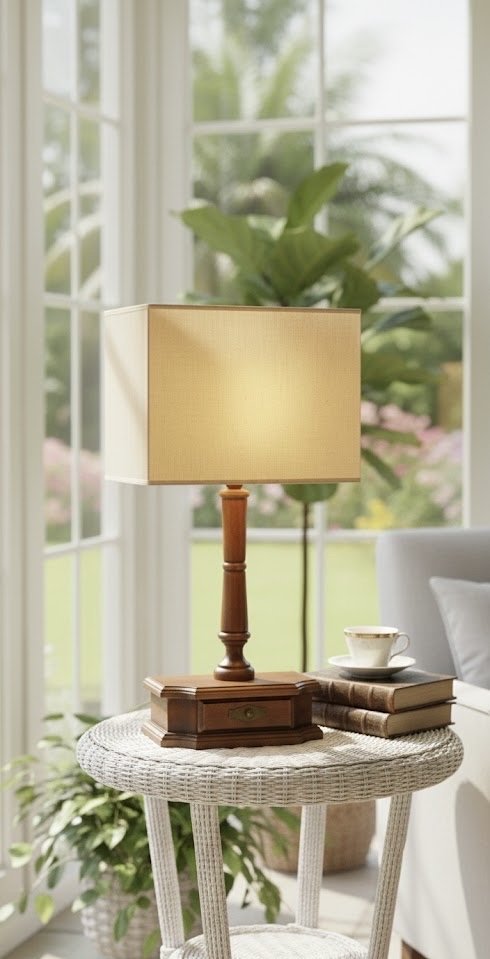 Vintage-Style Wooden Table Lamp with Pedestal Base