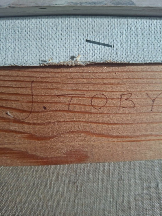 Image 1 of Großformatiges Gemälde von J (Sjef) Toby – Mercedes 180 – Pop-Art-Auto von 1985