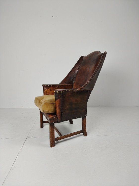 Image 1 of Poltrona antica in pelle, Inghilterra, circa 1800