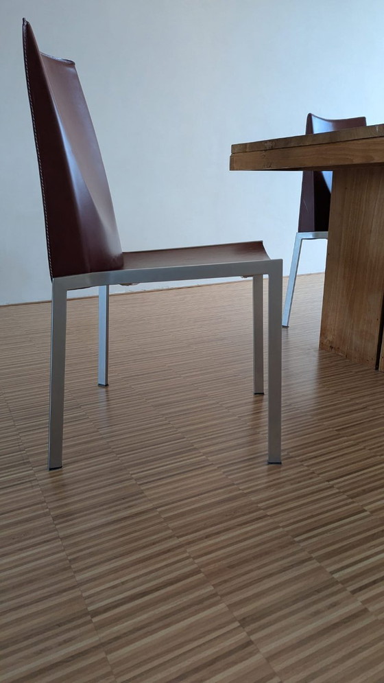 Image 1 of 6 Italiaanse design eetkamerstoelen Leer & RVS