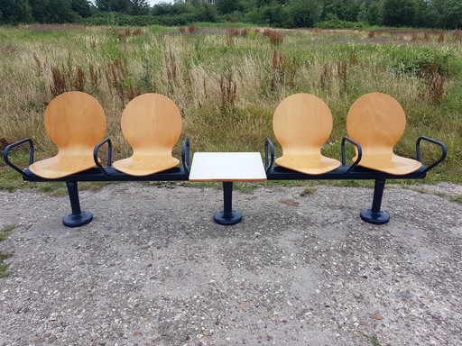 Vintage waiting room seating 80s plywood 4 chairs + Table