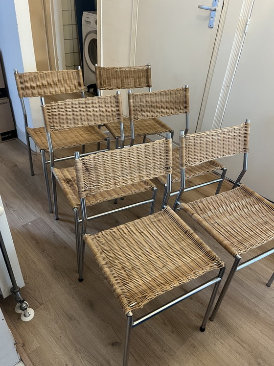 Set di 6 sedie di design Martin Visser Spectrum SE05 – Sedie da pranzo, Chrome, Wicker (photo 7 of 8)