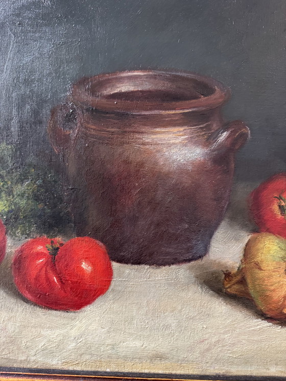 Image 1 of Still life painting, oil on antique canvas