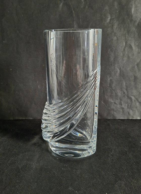 Image 1 of Peill & Putzler heavy swirling crystal vase. Swag motif.