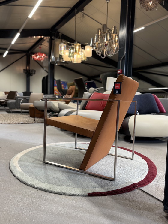 Image 1 of Poltrona Arco Spine in pelle color cognac