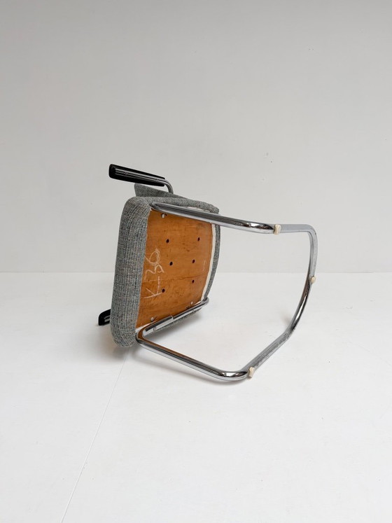 Set di 2 sedie a struttura tubolare Dutch Design De Wit, anni '50, Toon de Wit, Poltrone, Cromo, Tessile (foto 15 di 15)