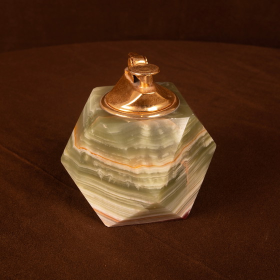 Accendino da tavolo italiano geometrico in onice verde e ottone, 1970 – Oggetti decorativi, Brass (photo 13 of 14)