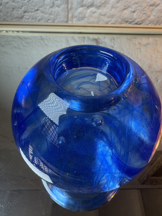 Image 1 of Kosta Boda blauer Glaskerzenständer aus den 1980er Jahren